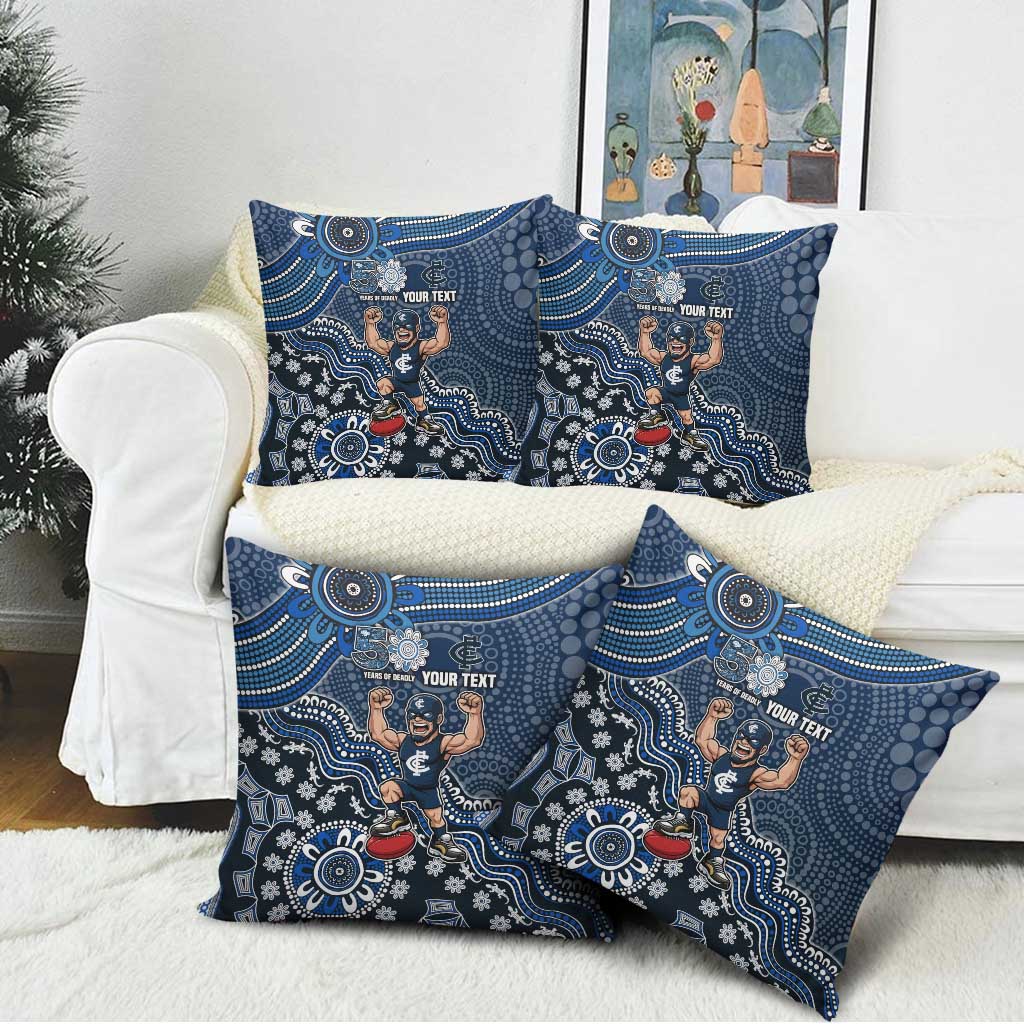 Personalized Carlton Blues Football Mascot Pillow Cover Aboriginal Dot Art Style Vibrant Indigenous Pattern Design