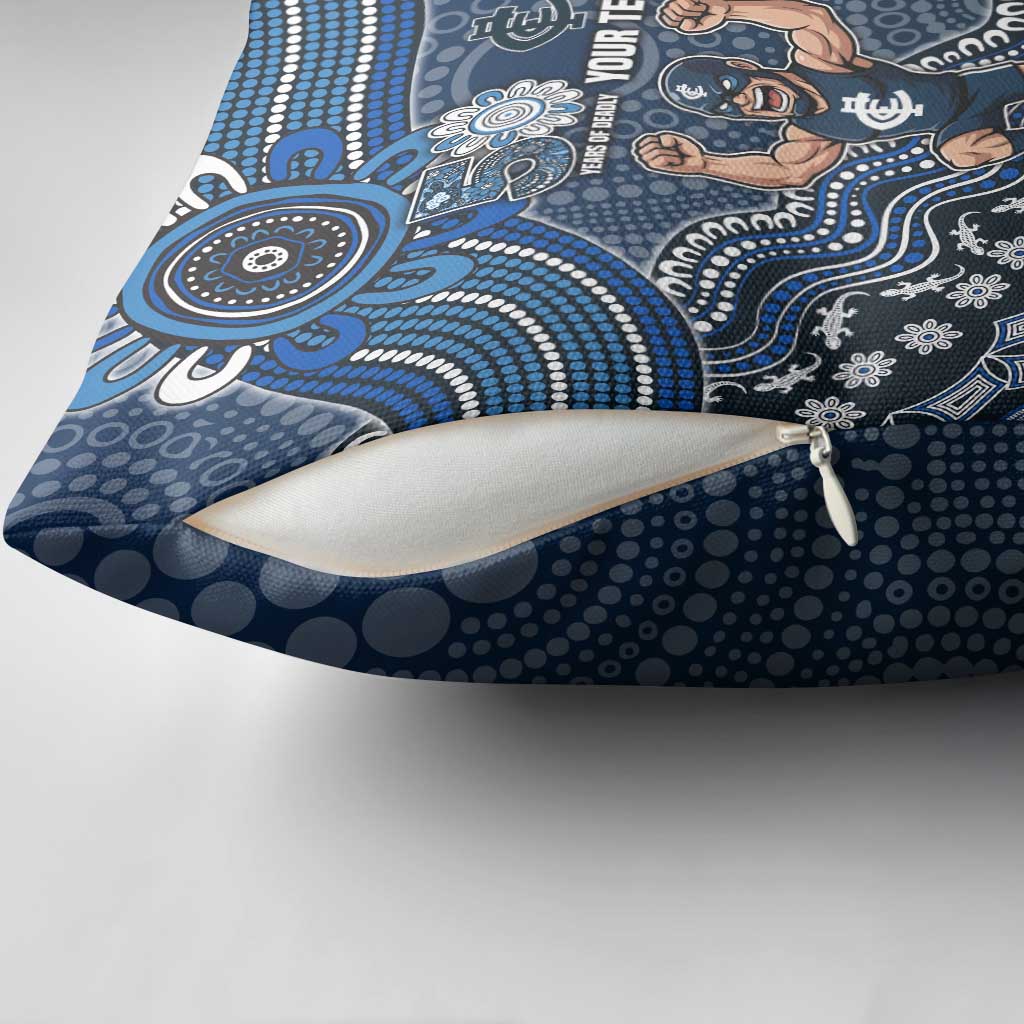 Personalized Carlton Blues Football Mascot Pillow Cover Aboriginal Dot Art Style Vibrant Indigenous Pattern Design