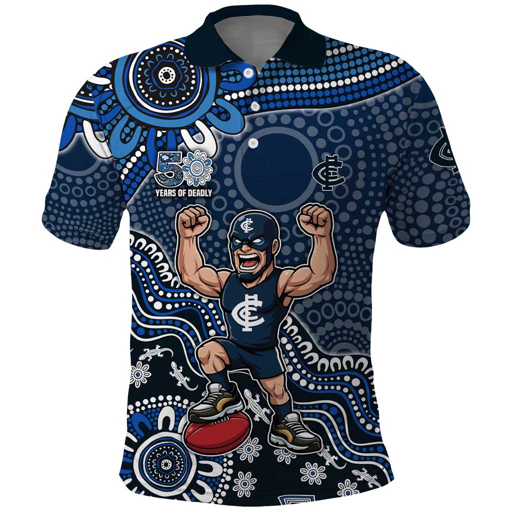 Personalized Carlton Blues Football Mascot Polo Shirt Aboriginal Dot Art Style Vibrant Indigenous Pattern Design