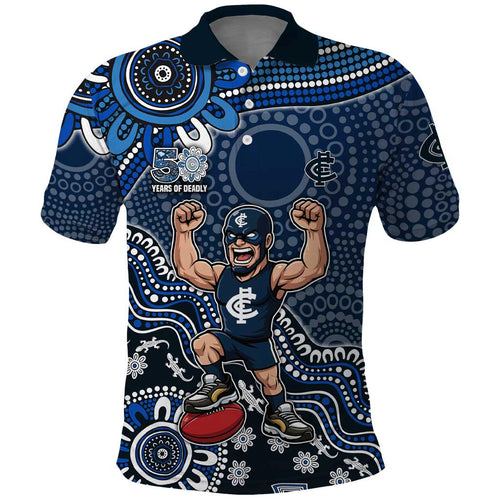 Personalized Carlton Blues Football Mascot Polo Shirt Aboriginal Dot Art Style Vibrant Indigenous Pattern Design
