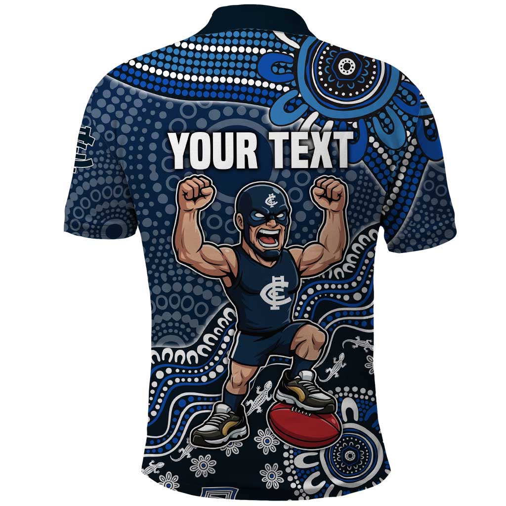 Personalized Carlton Blues Football Mascot Polo Shirt Aboriginal Dot Art Style Vibrant Indigenous Pattern Design