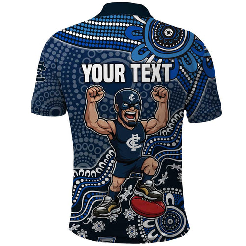 Personalized Carlton Blues Football Mascot Polo Shirt Aboriginal Dot Art Style Vibrant Indigenous Pattern Design