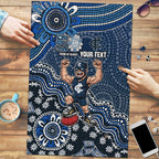 Personalized Carlton Blues Football Mascot Puzzle Aboriginal Dot Art Style Vibrant Indigenous Pattern Design