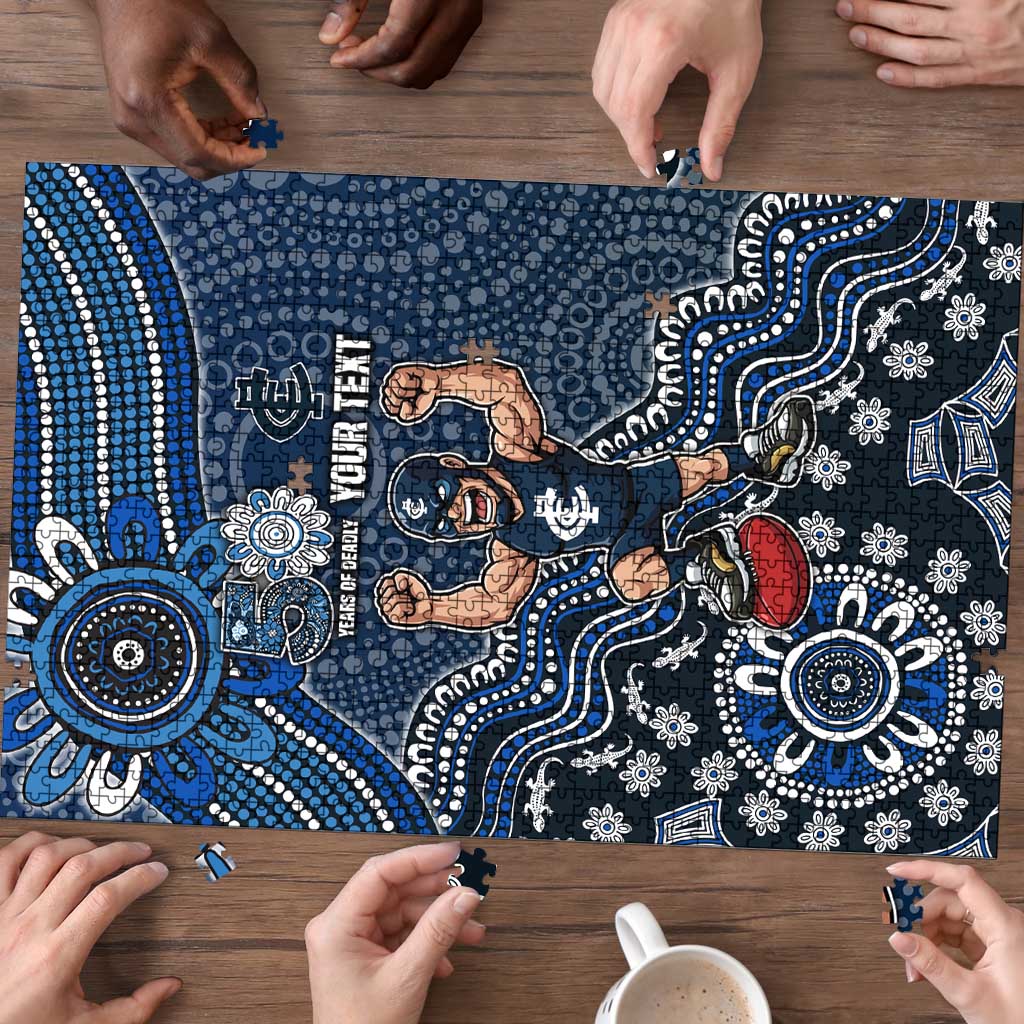 Personalized Carlton Blues Football Mascot Puzzle Aboriginal Dot Art Style Vibrant Indigenous Pattern Design