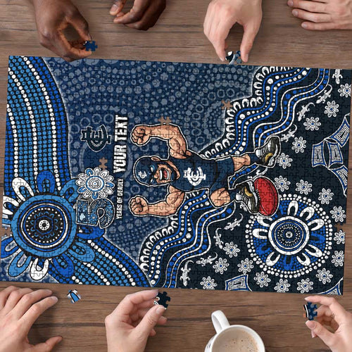 Personalized Carlton Blues Football Mascot Puzzle Aboriginal Dot Art Style Vibrant Indigenous Pattern Design