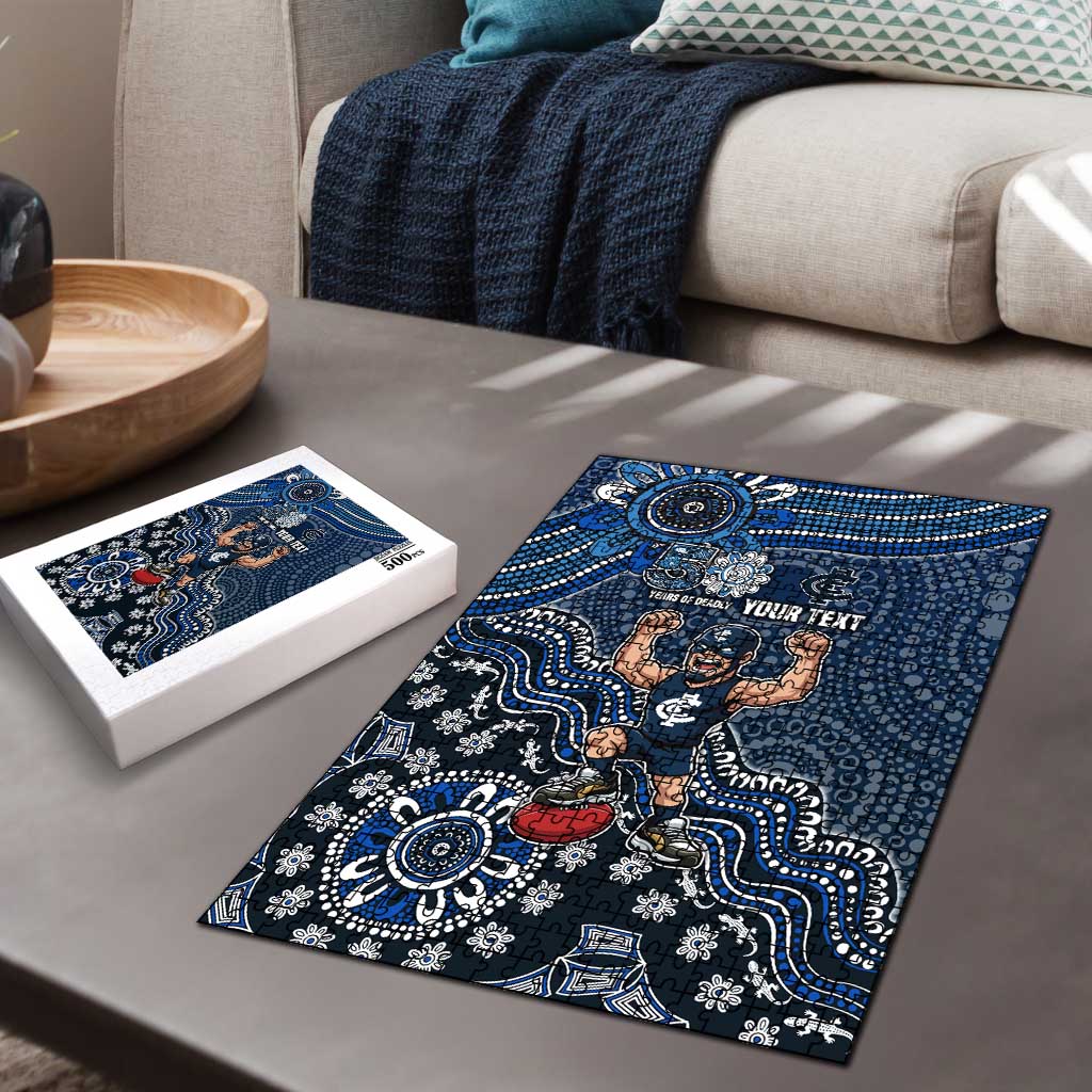 Personalized Carlton Blues Football Mascot Puzzle Aboriginal Dot Art Style Vibrant Indigenous Pattern Design