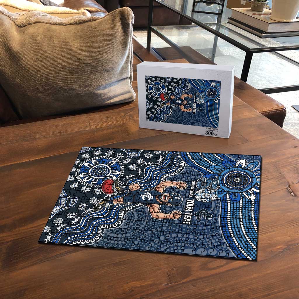 Personalized Carlton Blues Football Mascot Puzzle Aboriginal Dot Art Style Vibrant Indigenous Pattern Design