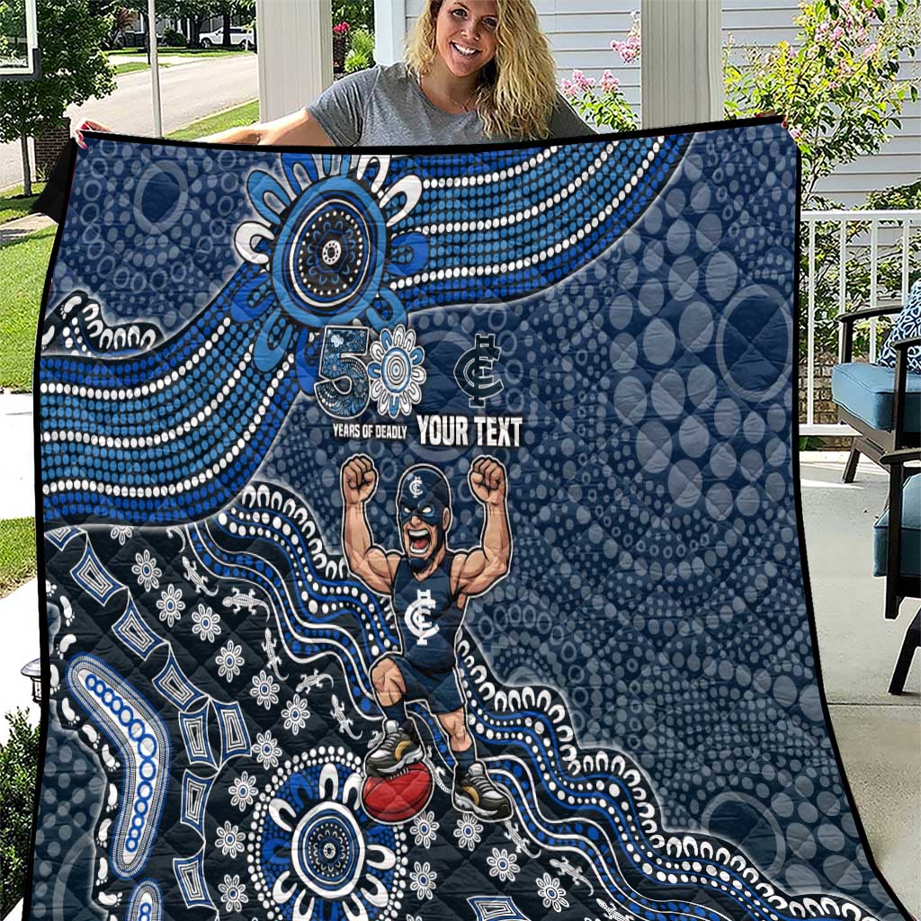 Personalized Carlton Blues Football Mascot Quilt Aboriginal Dot Art Style Vibrant Indigenous Pattern Design