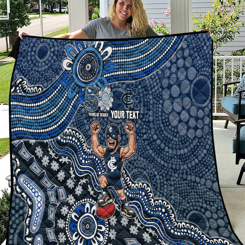 Personalized Carlton Blues Football Mascot Quilt Aboriginal Dot Art Style Vibrant Indigenous Pattern Design
