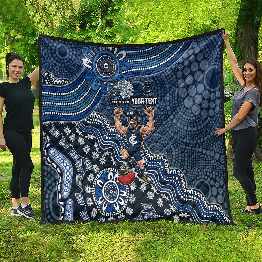Personalized Carlton Blues Football Mascot Quilt Aboriginal Dot Art Style Vibrant Indigenous Pattern Design