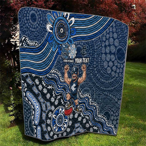Personalized Carlton Blues Football Mascot Quilt Aboriginal Dot Art Style Vibrant Indigenous Pattern Design