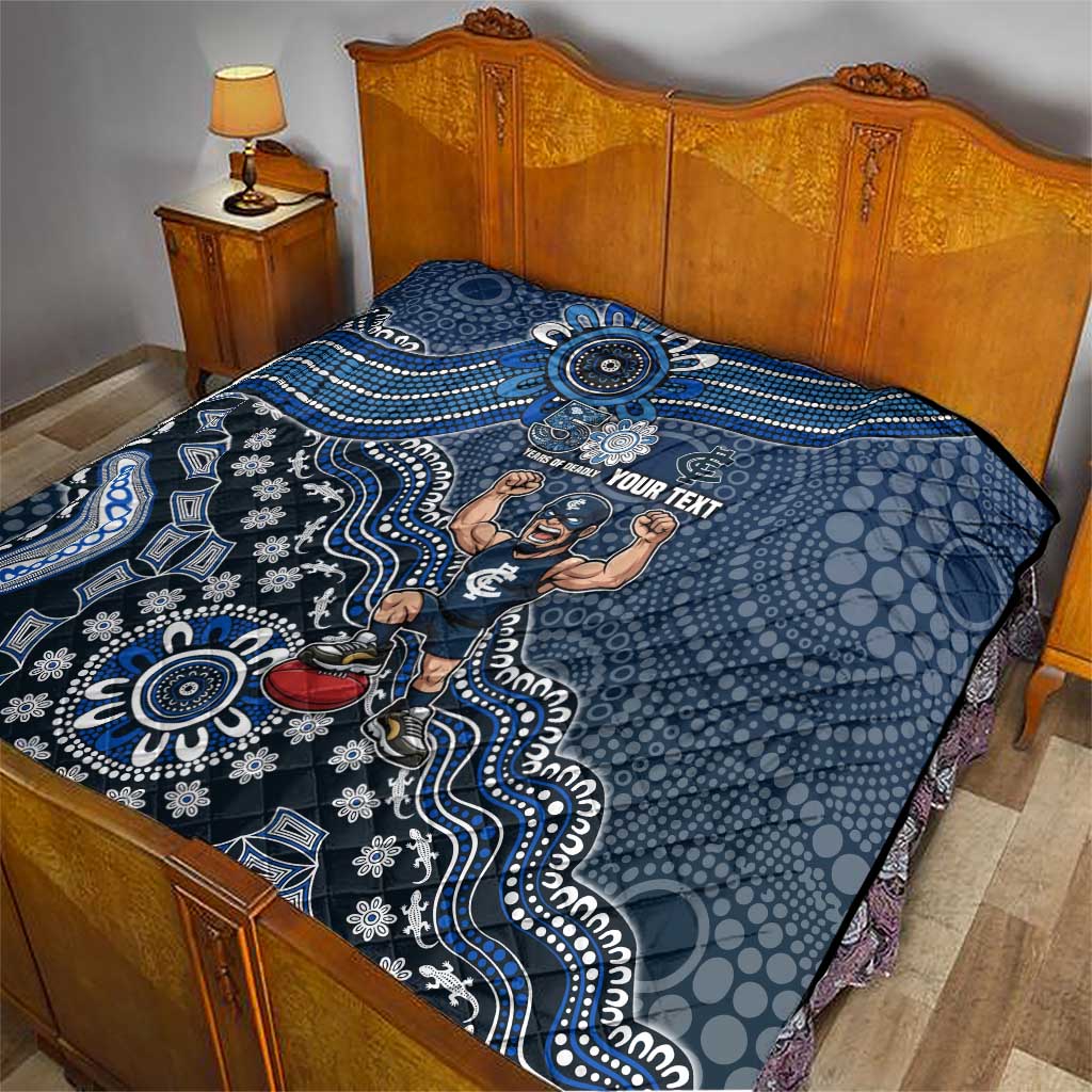 Personalized Carlton Blues Football Mascot Quilt Aboriginal Dot Art Style Vibrant Indigenous Pattern Design