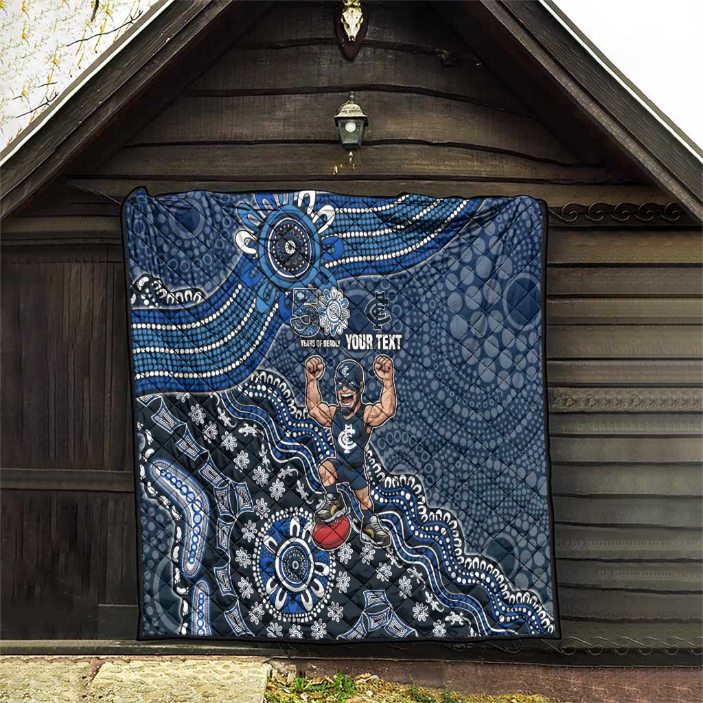 Personalized Carlton Blues Football Mascot Quilt Aboriginal Dot Art Style Vibrant Indigenous Pattern Design