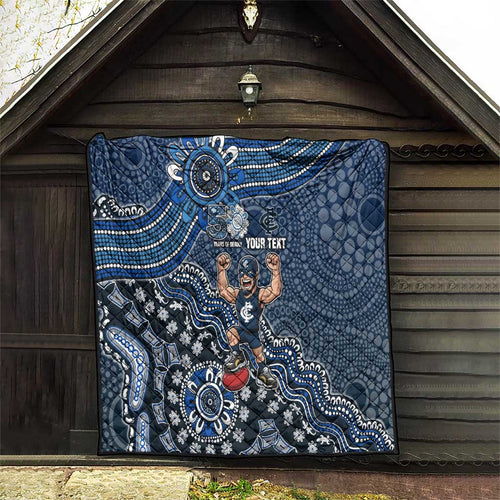 Personalized Carlton Blues Football Mascot Quilt Aboriginal Dot Art Style Vibrant Indigenous Pattern Design