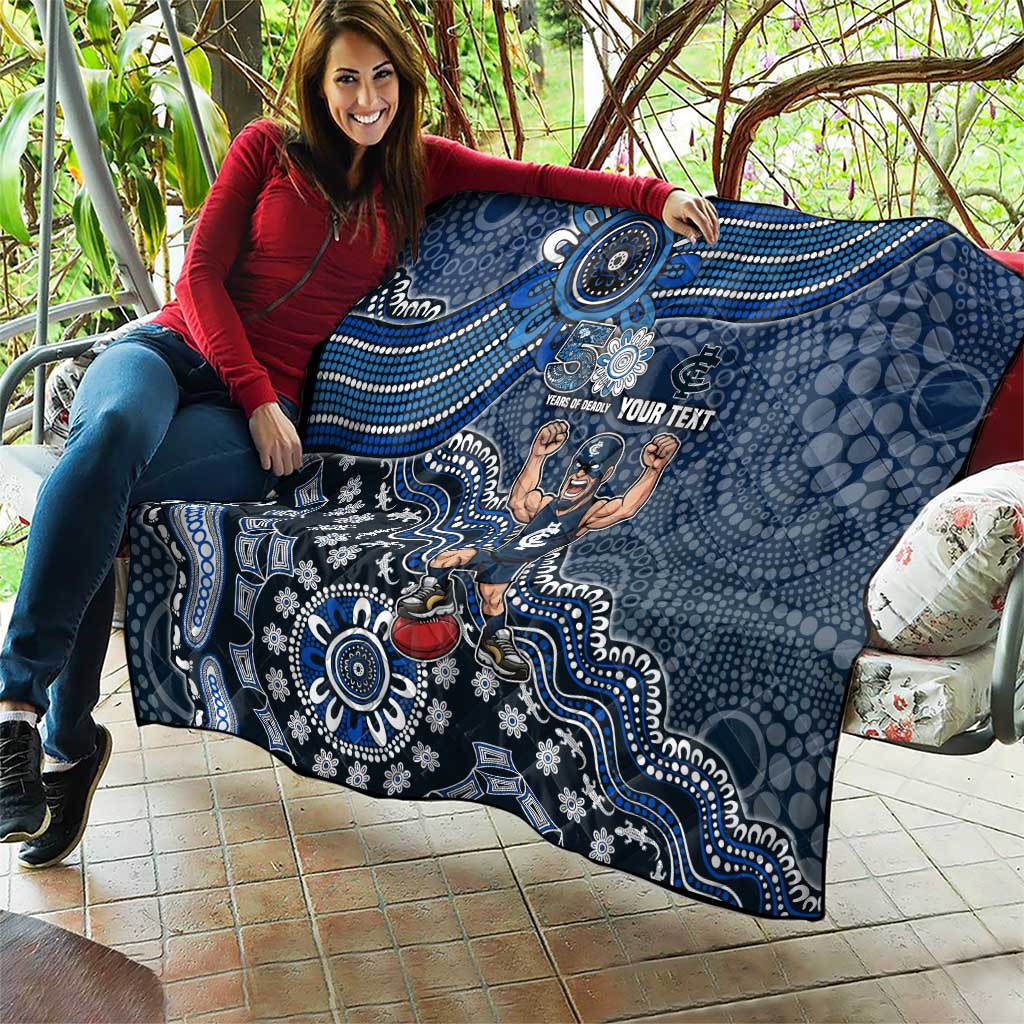 Personalized Carlton Blues Football Mascot Quilt Aboriginal Dot Art Style Vibrant Indigenous Pattern Design