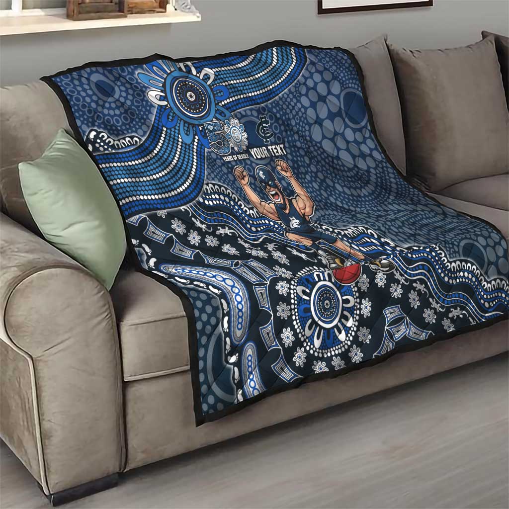 Personalized Carlton Blues Football Mascot Quilt Aboriginal Dot Art Style Vibrant Indigenous Pattern Design