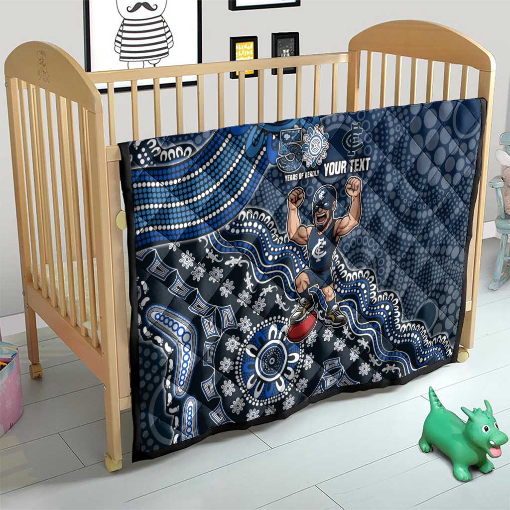 Personalized Carlton Blues Football Mascot Quilt Aboriginal Dot Art Style Vibrant Indigenous Pattern Design