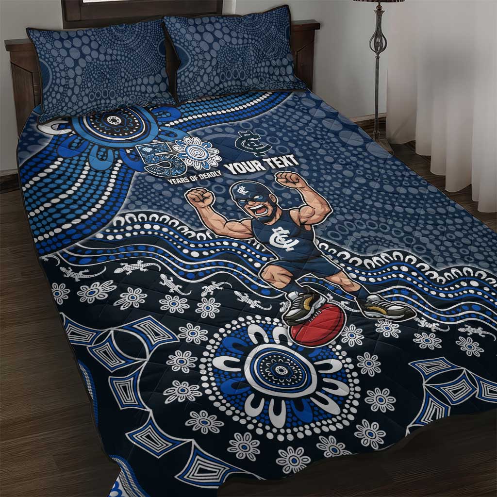 Personalized Carlton Blues Football Mascot Quilt Bed Set Aboriginal Dot Art Style Vibrant Indigenous Pattern Design