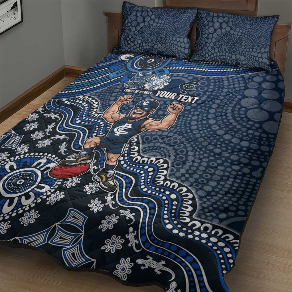 Personalized Carlton Blues Football Mascot Quilt Bed Set Aboriginal Dot Art Style Vibrant Indigenous Pattern Design