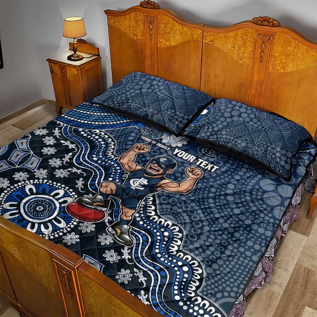 Personalized Carlton Blues Football Mascot Quilt Bed Set Aboriginal Dot Art Style Vibrant Indigenous Pattern Design