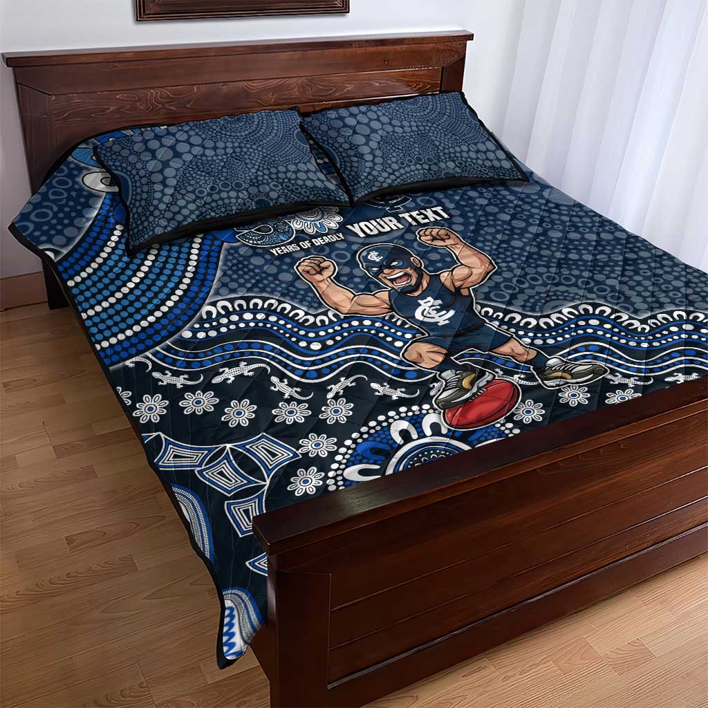 Personalized Carlton Blues Football Mascot Quilt Bed Set Aboriginal Dot Art Style Vibrant Indigenous Pattern Design
