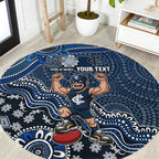 Personalized Carlton Blues Football Mascot Round Carpet Aboriginal Dot Art Style Vibrant Indigenous Pattern Design