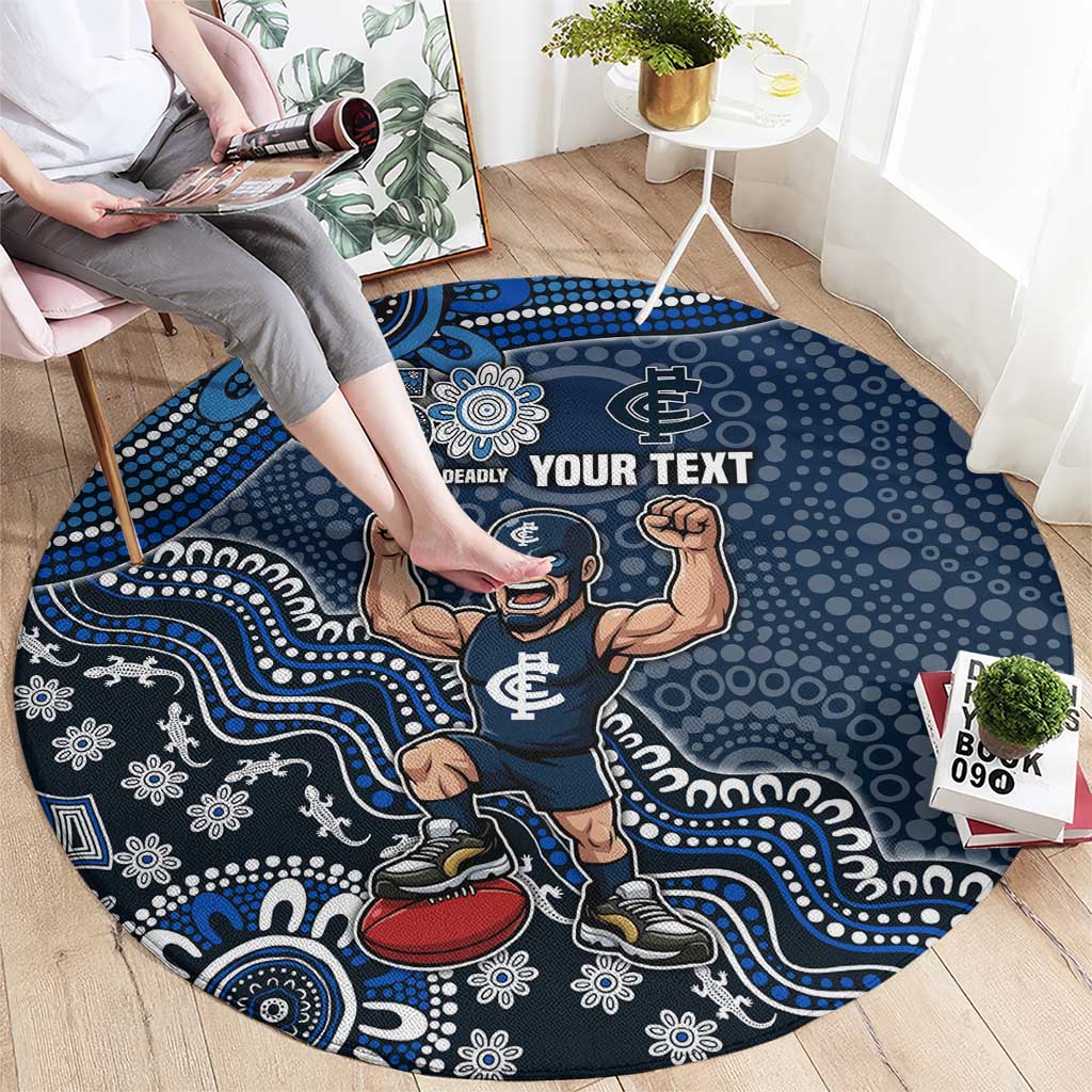 Personalized Carlton Blues Football Mascot Round Carpet Aboriginal Dot Art Style Vibrant Indigenous Pattern Design