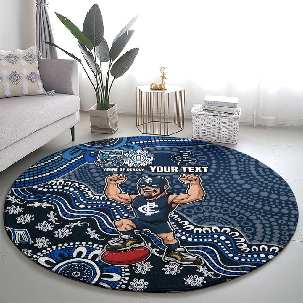 Personalized Carlton Blues Football Mascot Round Carpet Aboriginal Dot Art Style Vibrant Indigenous Pattern Design