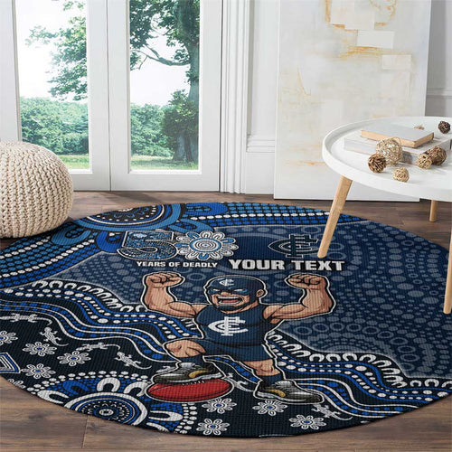 Personalized Carlton Blues Football Mascot Round Carpet Aboriginal Dot Art Style Vibrant Indigenous Pattern Design