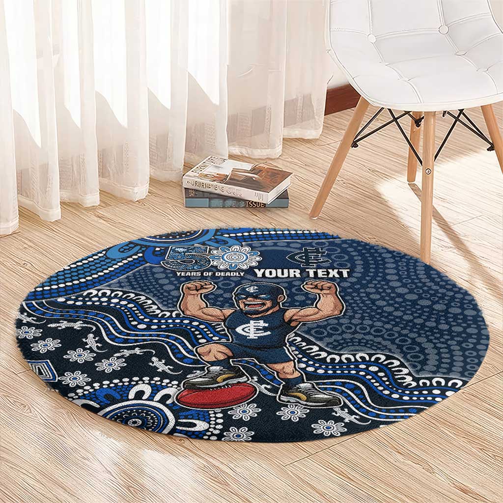 Personalized Carlton Blues Football Mascot Round Carpet Aboriginal Dot Art Style Vibrant Indigenous Pattern Design