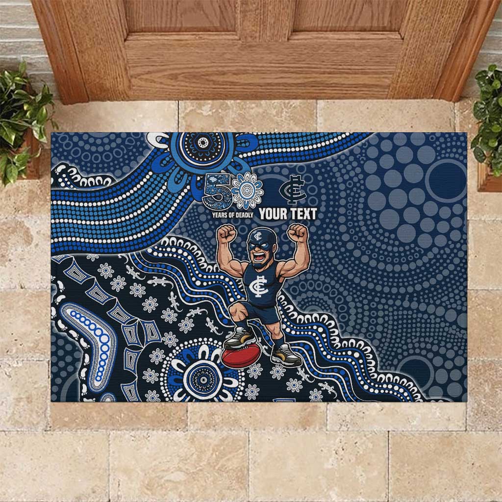 Personalized Carlton Blues Football Mascot Rubber Doormat Aboriginal Dot Art Style Vibrant Indigenous Pattern Design