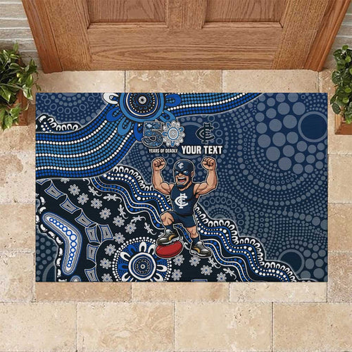Personalized Carlton Blues Football Mascot Rubber Doormat Aboriginal Dot Art Style Vibrant Indigenous Pattern Design