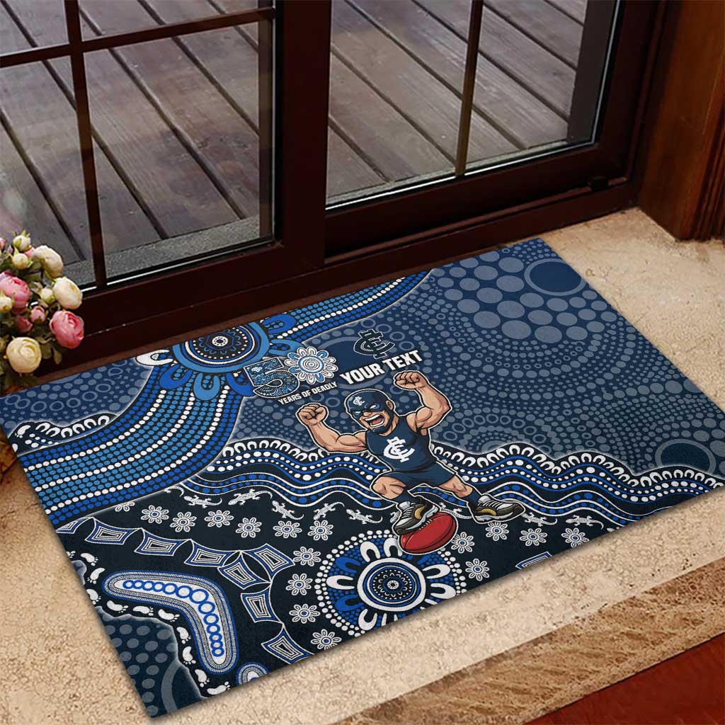 Personalized Carlton Blues Football Mascot Rubber Doormat Aboriginal Dot Art Style Vibrant Indigenous Pattern Design