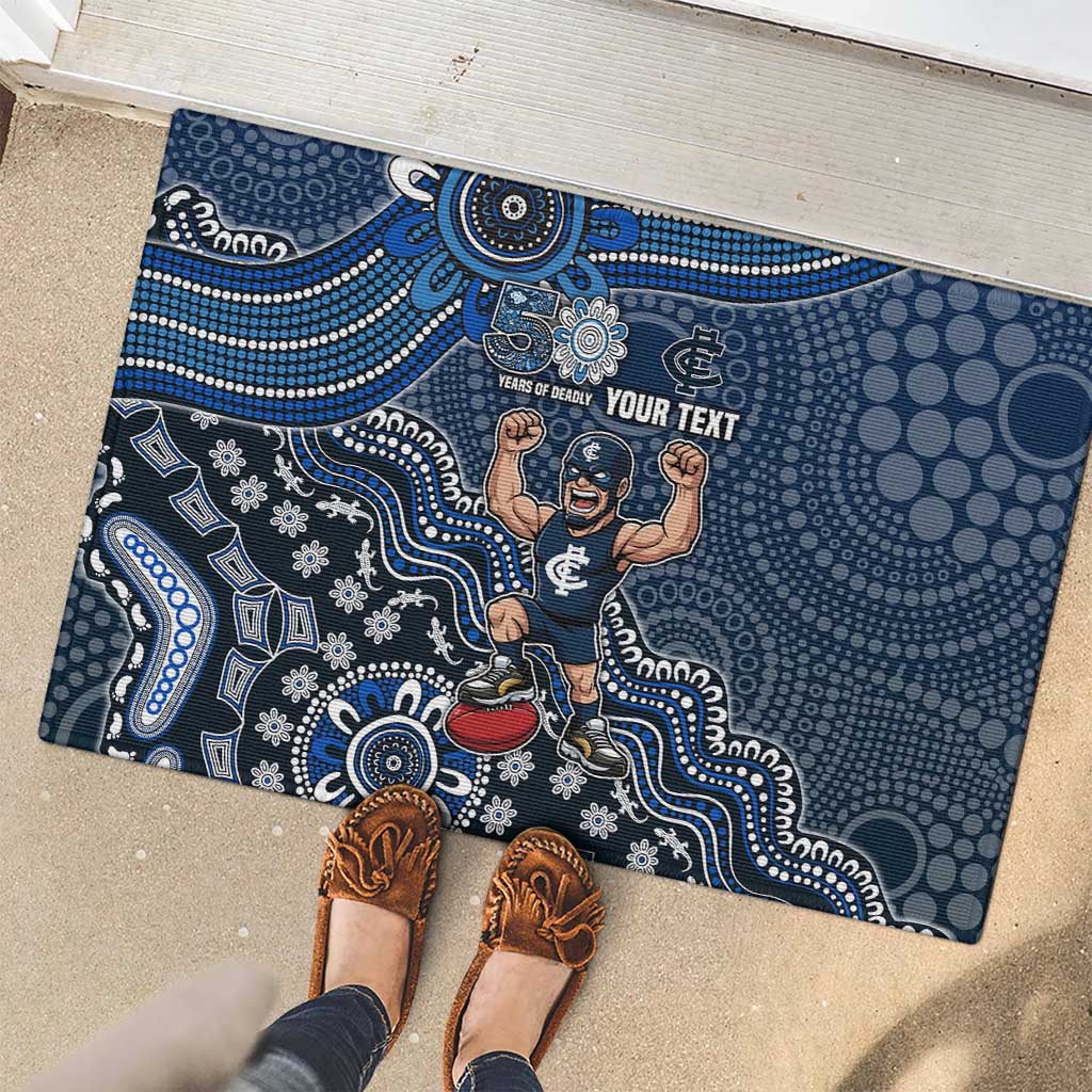 Personalized Carlton Blues Football Mascot Rubber Doormat Aboriginal Dot Art Style Vibrant Indigenous Pattern Design
