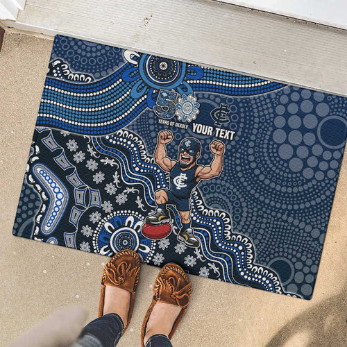 Personalized Carlton Blues Football Mascot Rubber Doormat Aboriginal Dot Art Style Vibrant Indigenous Pattern Design