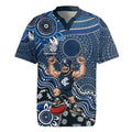 Personalized Carlton Blues Football Mascot Rugby Jersey Aboriginal Dot Art Style Vibrant Indigenous Pattern Design
