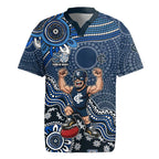 Personalized Carlton Blues Football Mascot Rugby Jersey Aboriginal Dot Art Style Vibrant Indigenous Pattern Design
