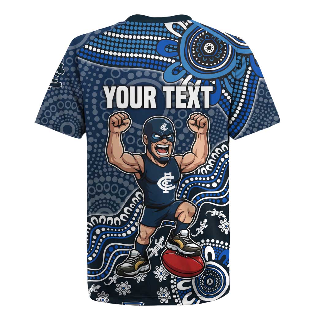 Personalized Carlton Blues Football Mascot Rugby Jersey Aboriginal Dot Art Style Vibrant Indigenous Pattern Design