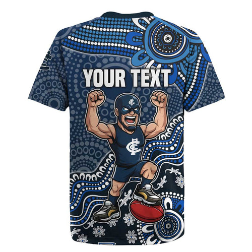 Personalized Carlton Blues Football Mascot Rugby Jersey Aboriginal Dot Art Style Vibrant Indigenous Pattern Design