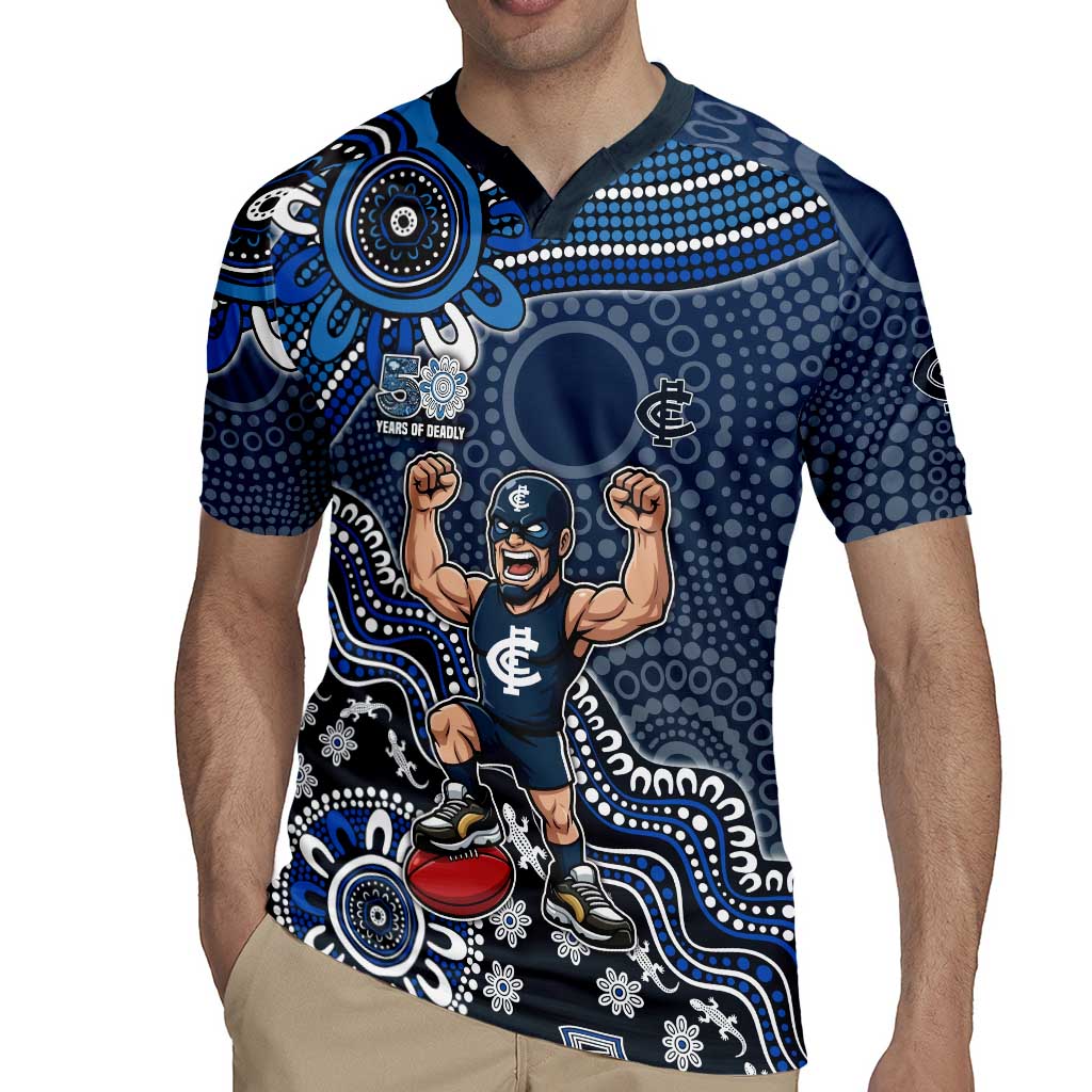 Personalized Carlton Blues Football Mascot Rugby Jersey Aboriginal Dot Art Style Vibrant Indigenous Pattern Design