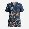Personalized Carlton Blues Football Mascot Scrub Top Aboriginal Dot Art Style Vibrant Indigenous Pattern Design