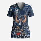 Personalized Carlton Blues Football Mascot Scrub Top Aboriginal Dot Art Style Vibrant Indigenous Pattern Design