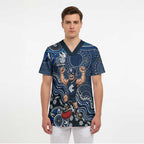 Personalized Carlton Blues Football Mascot Scrub Top Aboriginal Dot Art Style Vibrant Indigenous Pattern Design