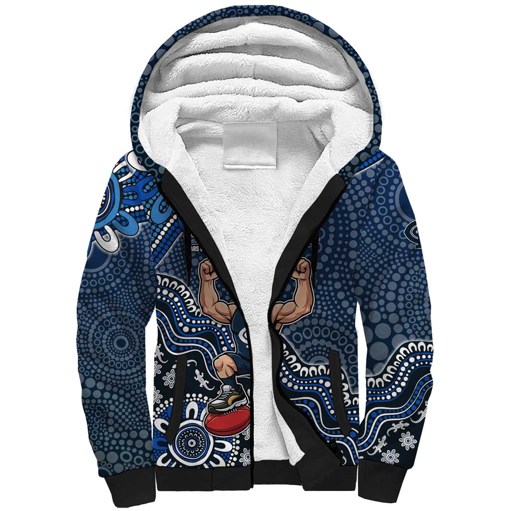 Personalized Carlton Blues Football Mascot Sherpa Hoodie Aboriginal Dot Art Style Vibrant Indigenous Pattern Design