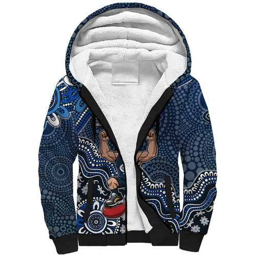 Personalized Carlton Blues Football Mascot Sherpa Hoodie Aboriginal Dot Art Style Vibrant Indigenous Pattern Design