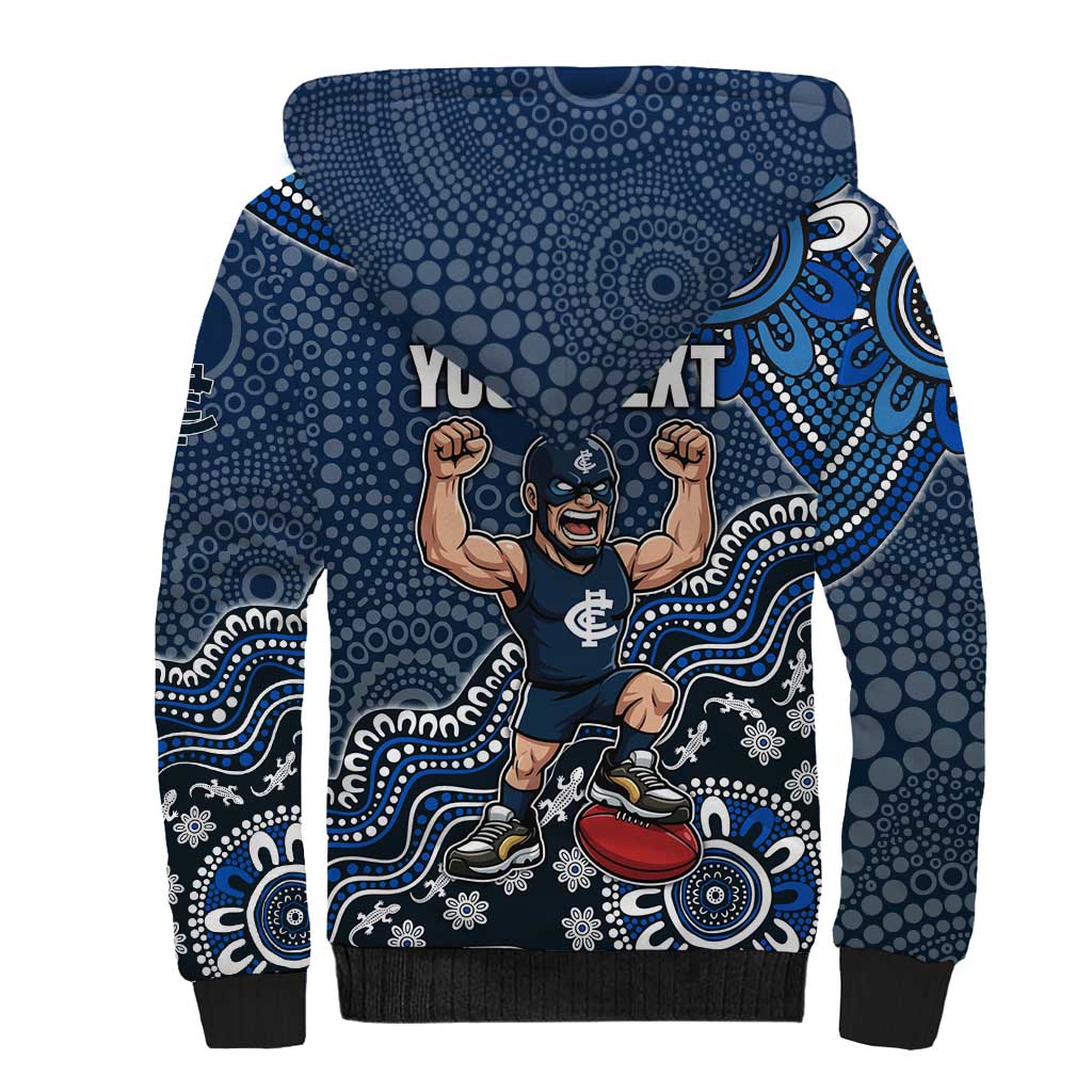 Personalized Carlton Blues Football Mascot Sherpa Hoodie Aboriginal Dot Art Style Vibrant Indigenous Pattern Design