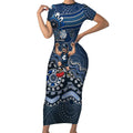 Personalized Carlton Blues Football Mascot Short Sleeve Bodycon Dress Aboriginal Dot Art Style Vibrant Indigenous Pattern Design