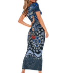 Personalized Carlton Blues Football Mascot Short Sleeve Bodycon Dress Aboriginal Dot Art Style Vibrant Indigenous Pattern Design