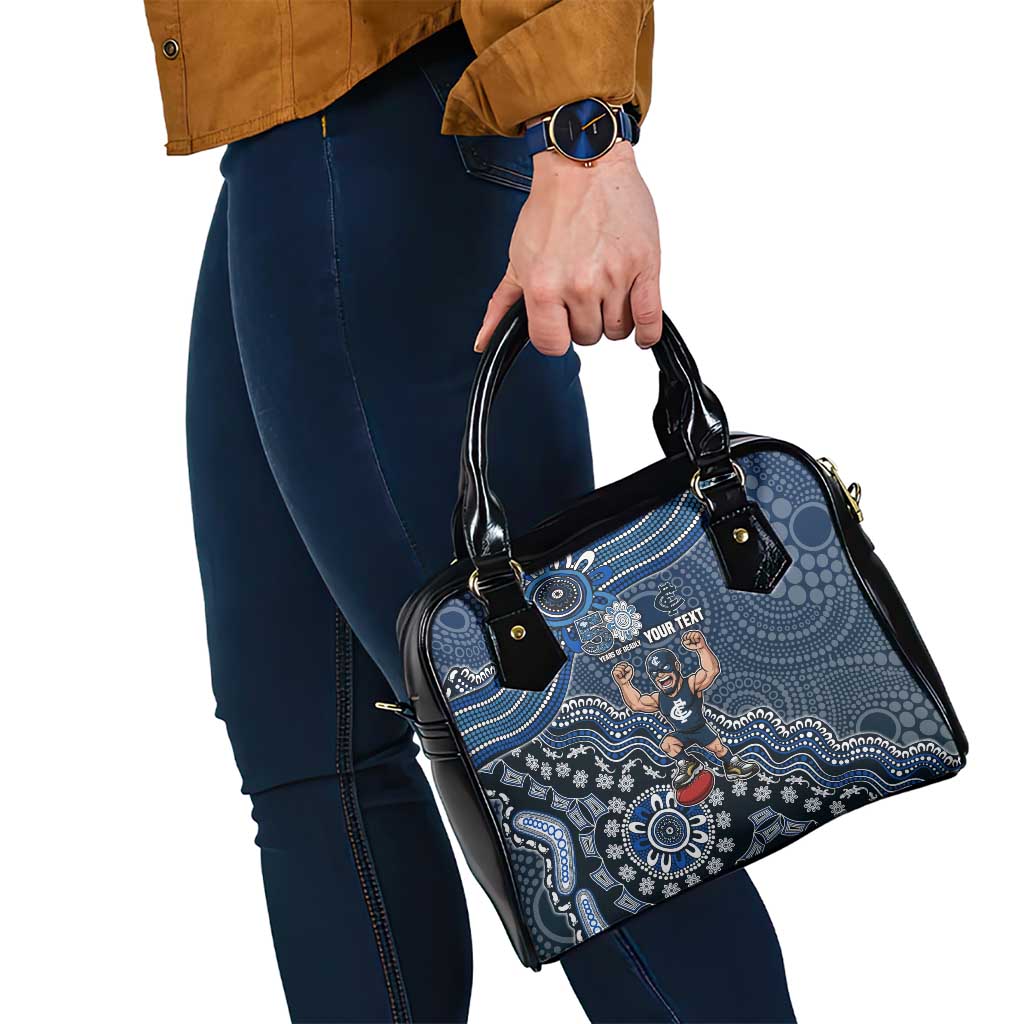 Personalized Carlton Blues Football Mascot Shoulder Handbag Aboriginal Dot Art Style Vibrant Indigenous Pattern Design