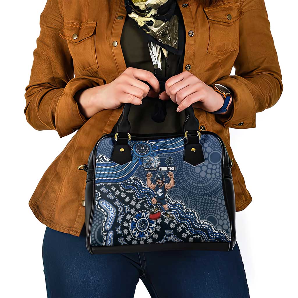 Personalized Carlton Blues Football Mascot Shoulder Handbag Aboriginal Dot Art Style Vibrant Indigenous Pattern Design